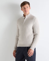 Tucci Rib Half Button Sweater Pebble Grey