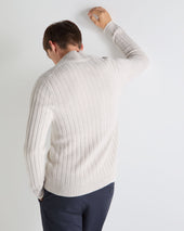 Tucci Rib Half Button Sweater Pebble Grey