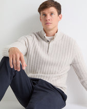 Tucci Rib Half Button Sweater Pebble Grey