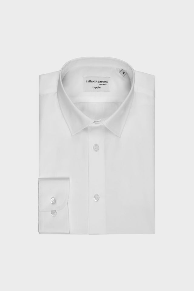 White Slim Twill Shirt with French Collar