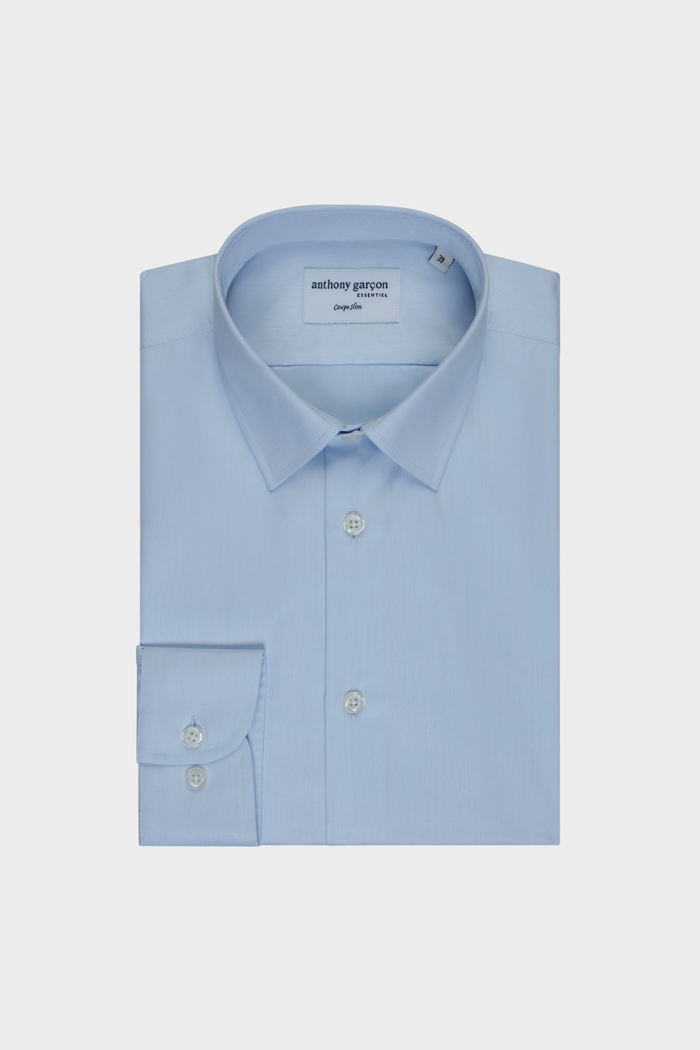 Chemise Slim Twill Bleu col français