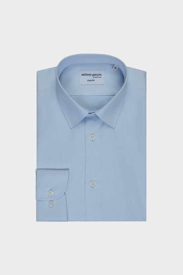 Chemise Slim Twill Bleu col français