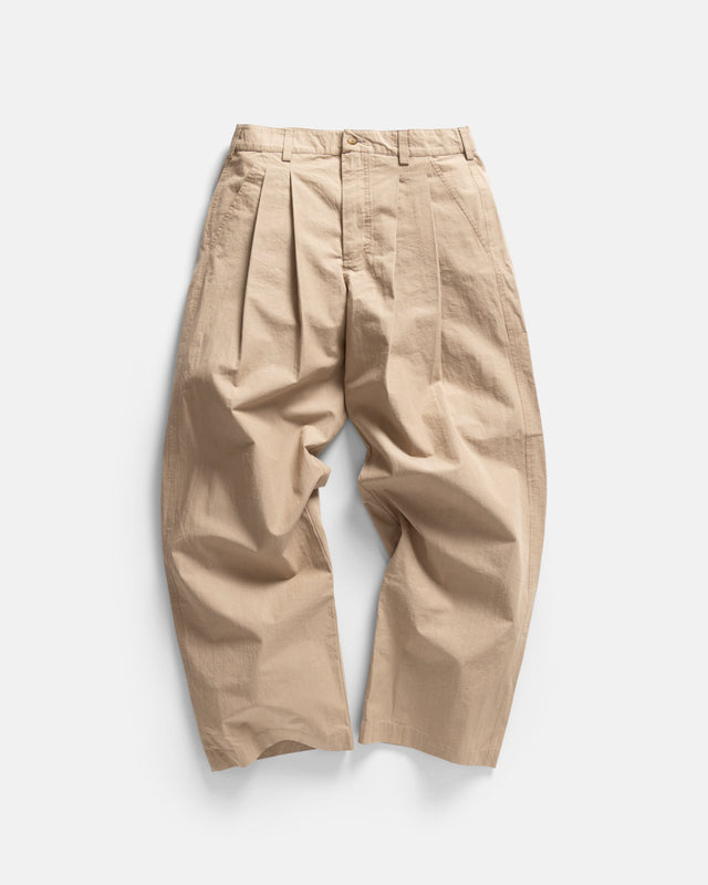 TINO DOUBLE PLEATED WIDE PANT - FADED KHAKI COTTON PLAINWEAVE