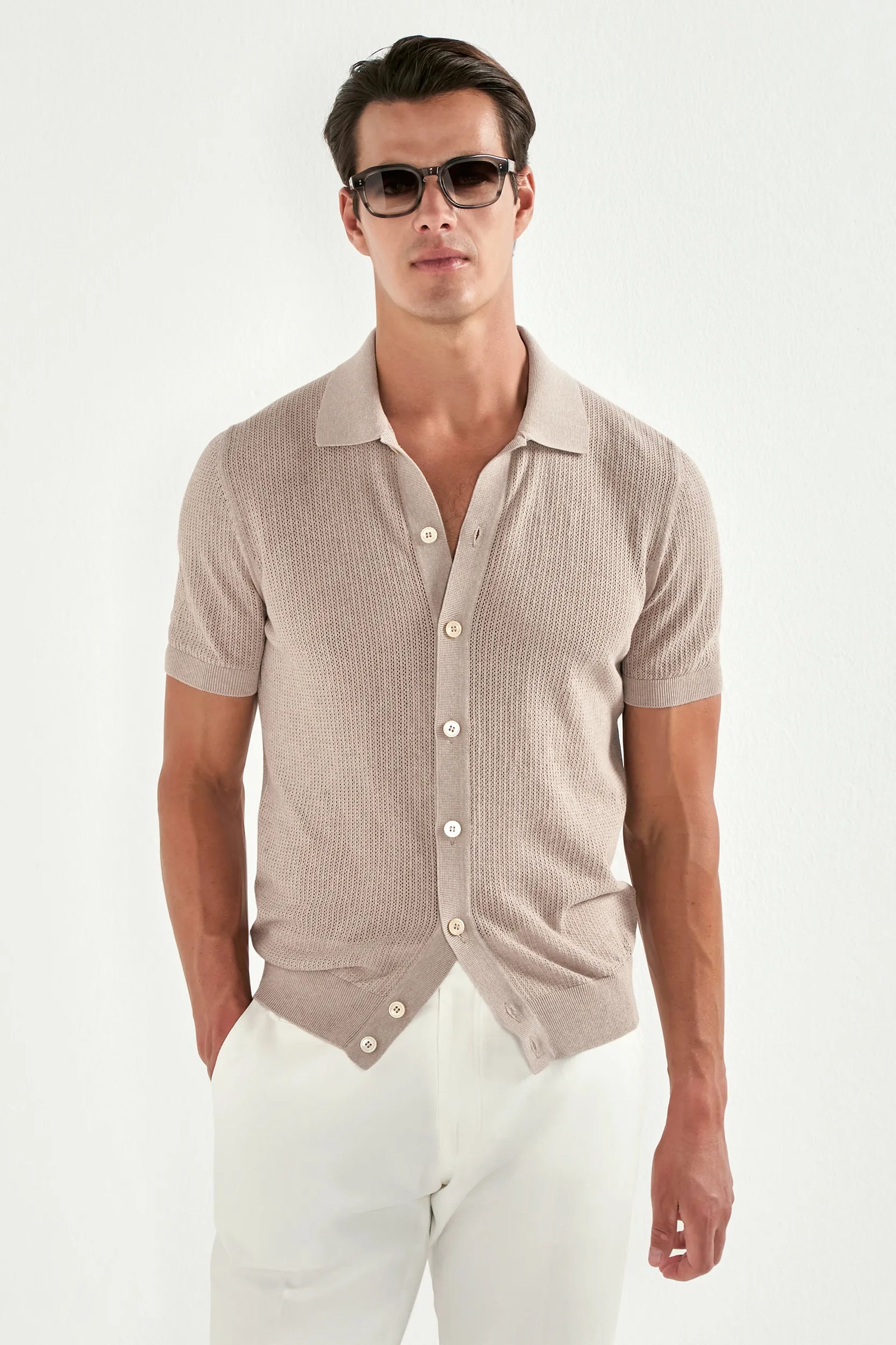Knitted Polo Cardigan Made In Italy