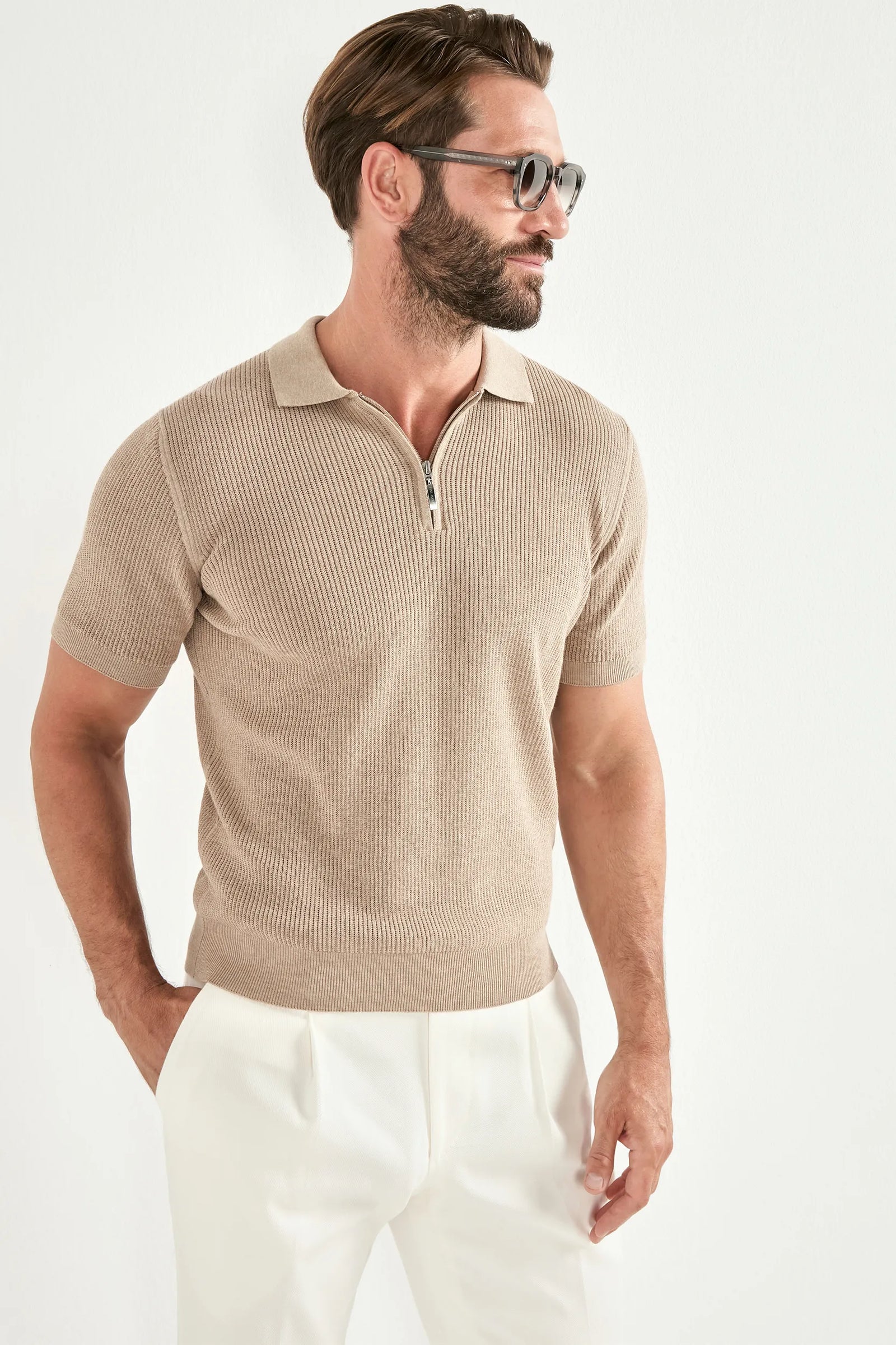 Ribbed Zipped Polo Made In Italy
