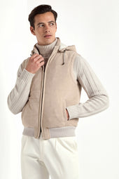 Beige Suede Padded Vest Made In Italy