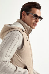 Beige Suede Padded Vest Made In Italy