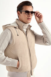 Beige suede padded vest - Made in Italy