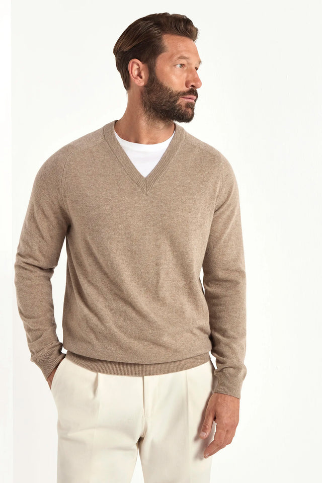 Taupe v-neck sweater - Made in Italy