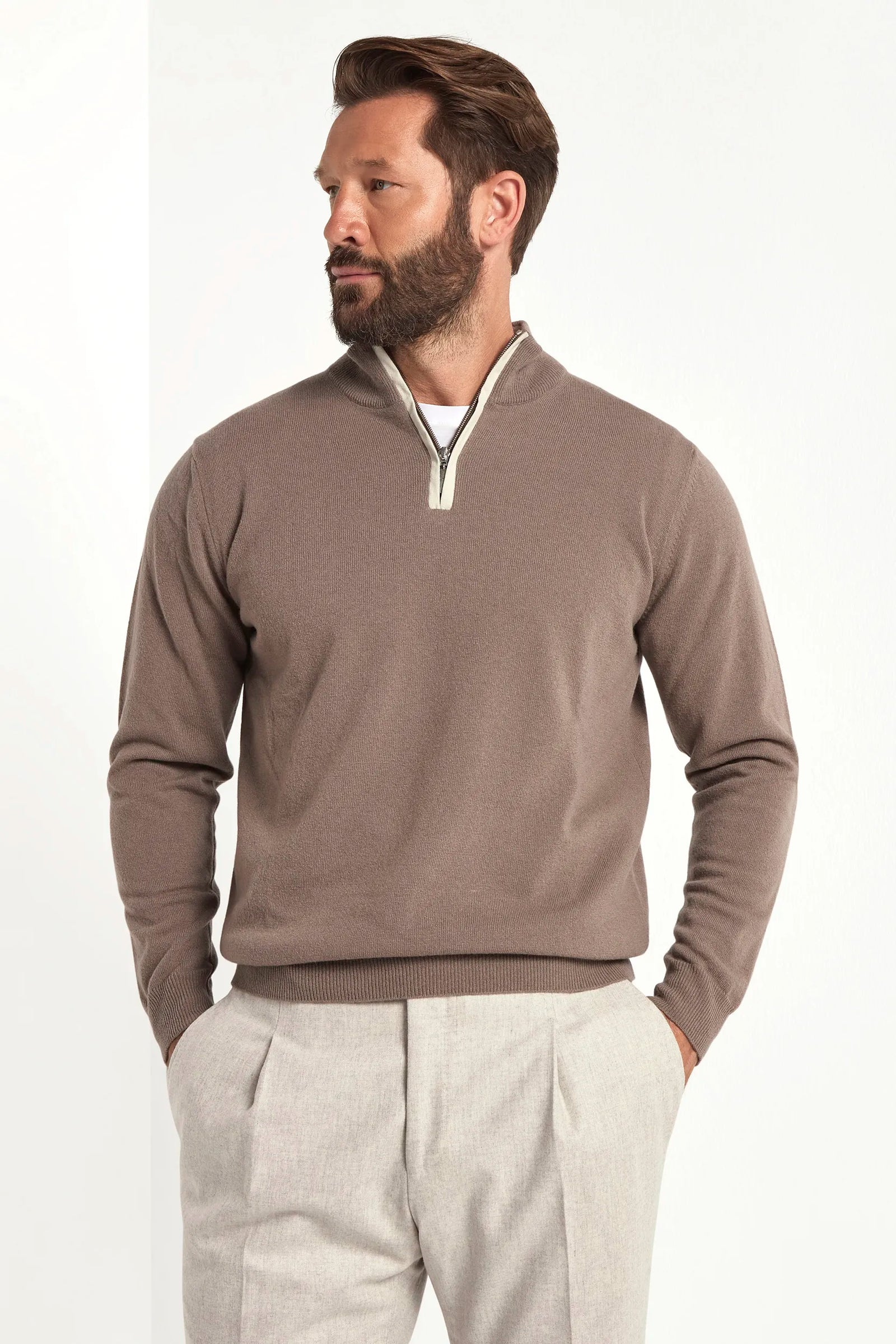 Wool And Cashmere Half Zip Made In Italy