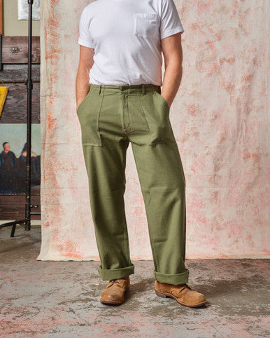 Fatigue Pant - Olive Sateen Straight Wide Leg