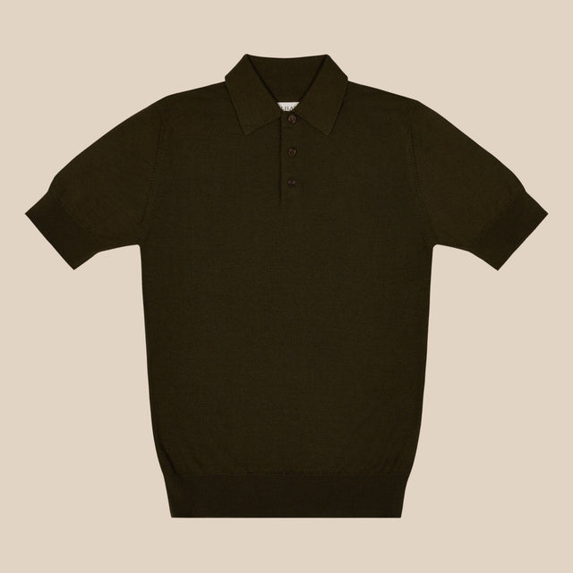 Cashmere silk tennis polo in olive