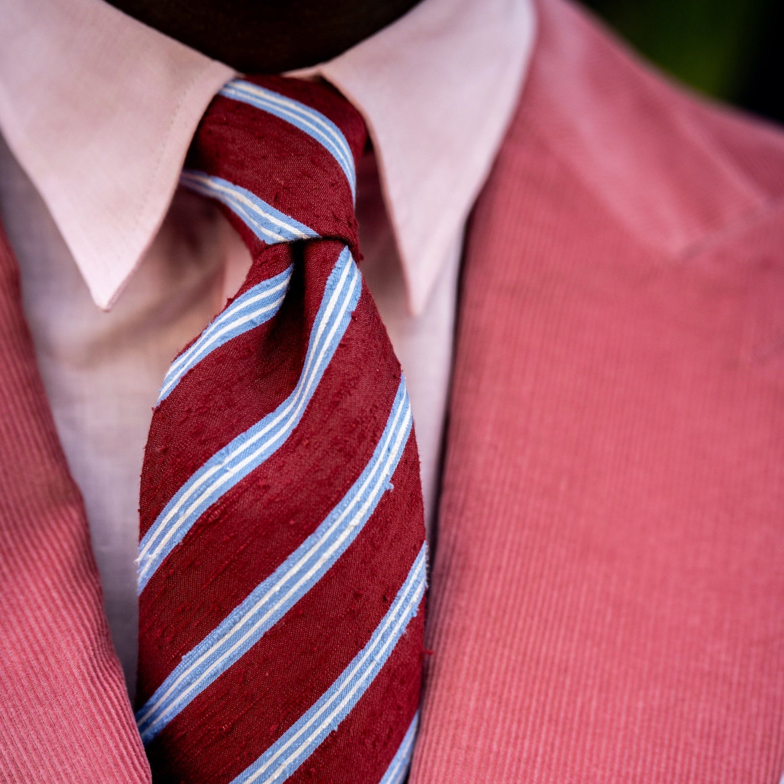Textured Silk Tie With Diagonal Stripe In And Sky