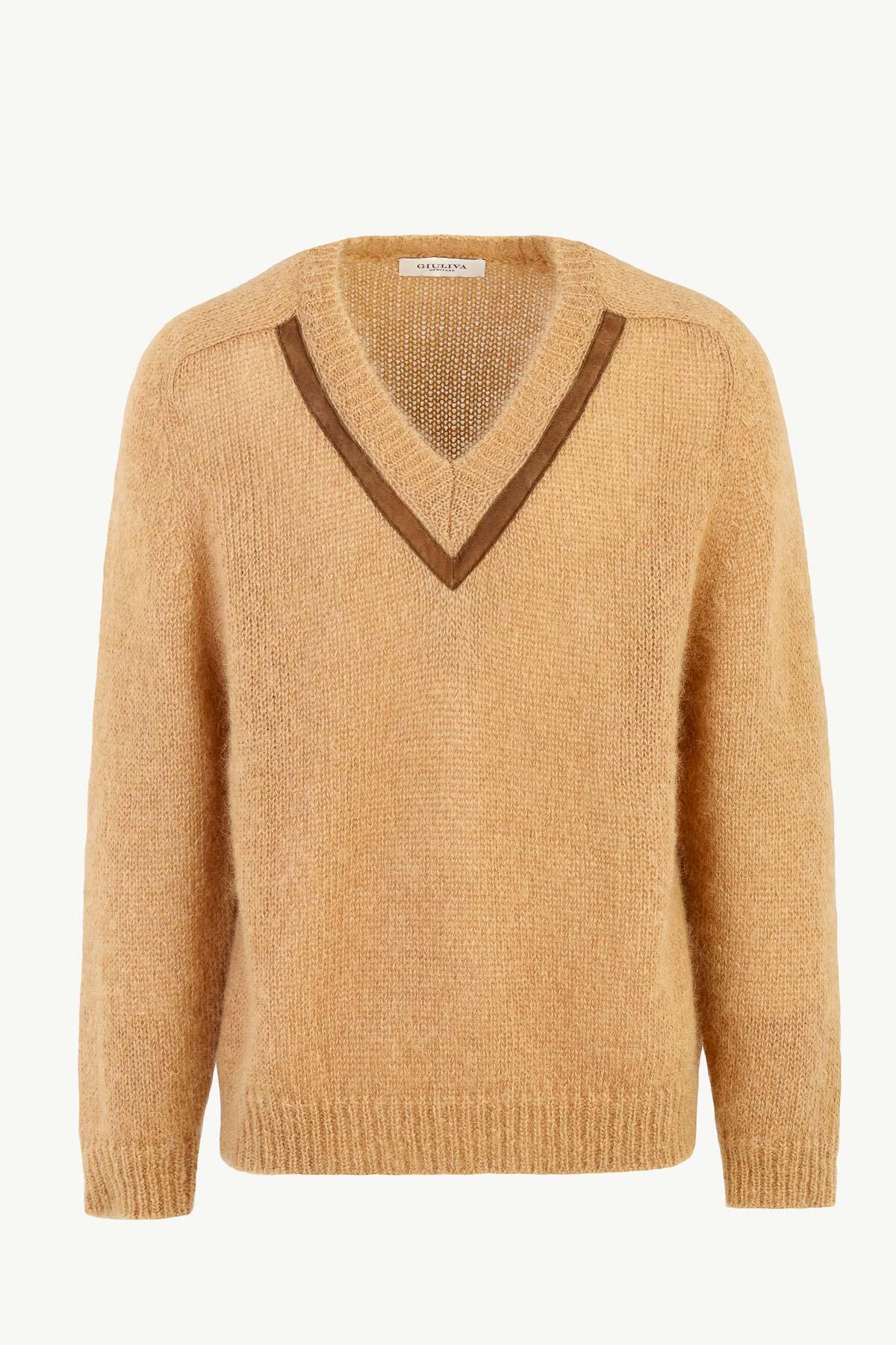 Ambrogio Sweater In Mohair Blend And Leather Trim