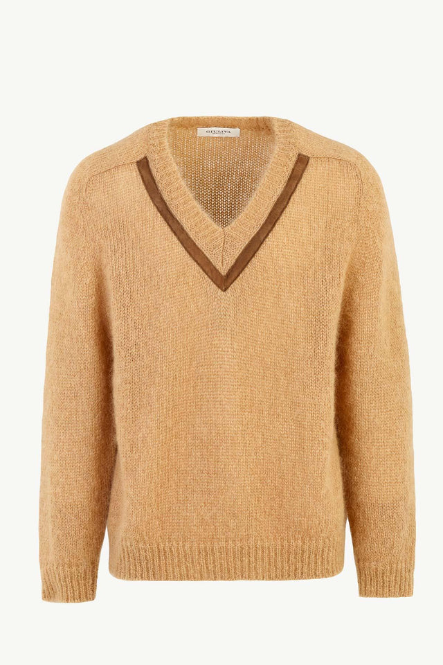 Ambrogio Sweater in Mohair-Blend and Leather Trim