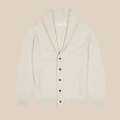 Cashmere painter's shawl collar cardigan in ecru