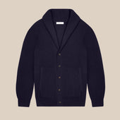 Cashmere painter's shawl collar cardigan in navy