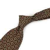 Wool And Silk Foulard Tie Beige And Sage Green Neat Print