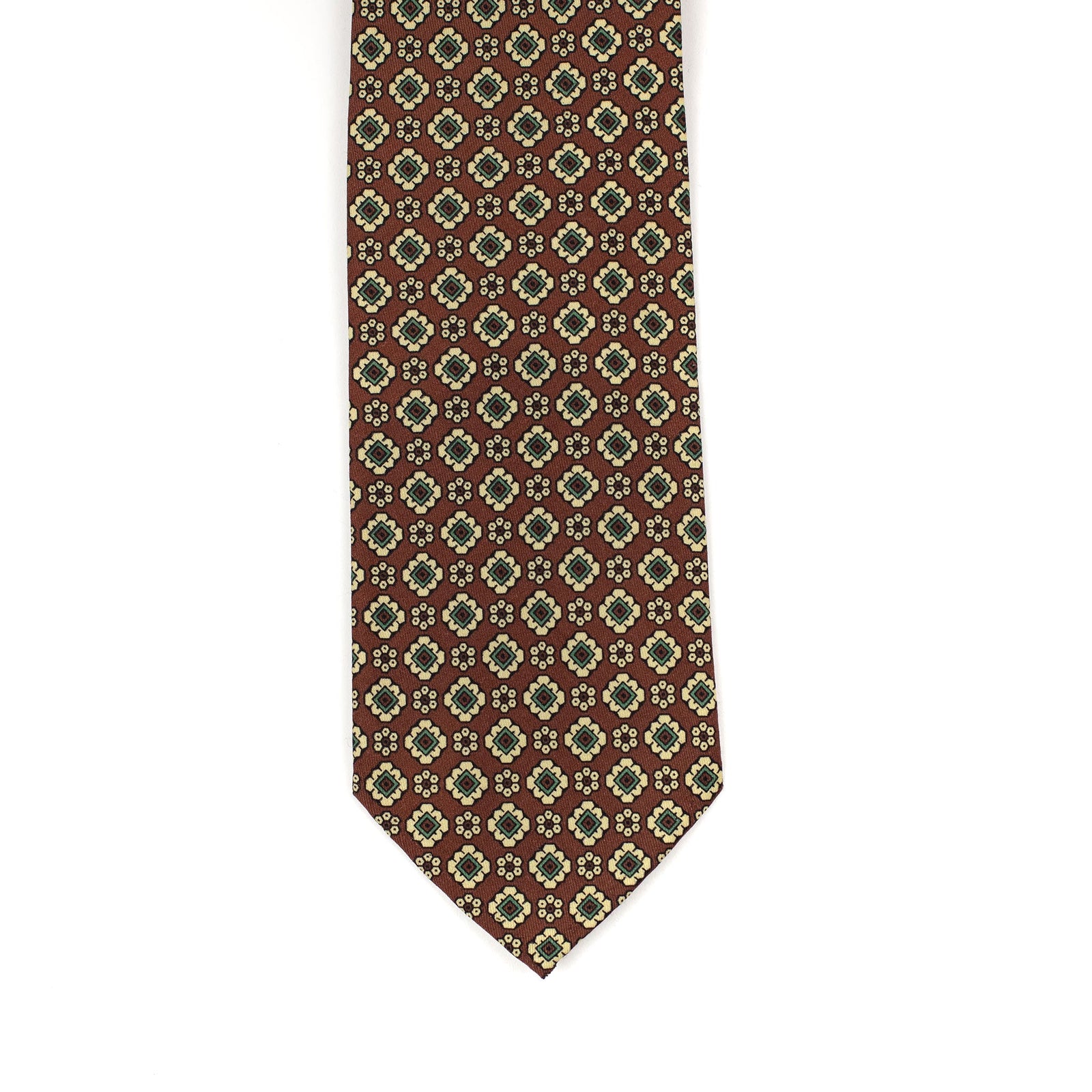 Wool And Silk Foulard Tie Beige And Sage Green Neat Print