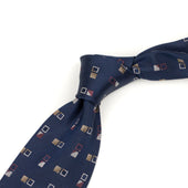 Blue Silk Twill Tie Burgundy White And Beige Retro Falling Squares
