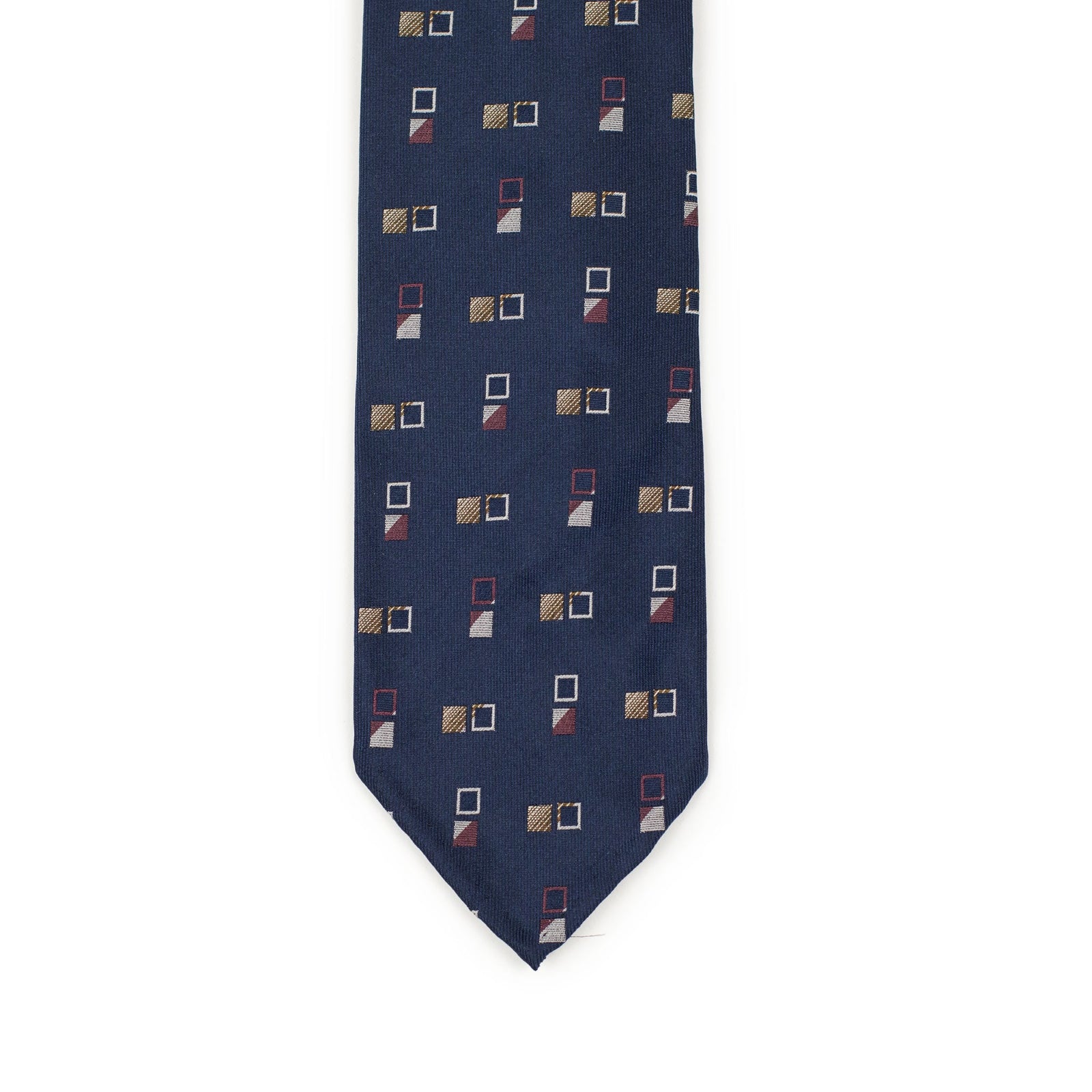Blue Silk Twill Tie Burgundy White And Beige Retro Falling Squares