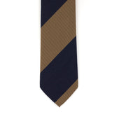 Wool and cotton block stripe tie in navy and khaki