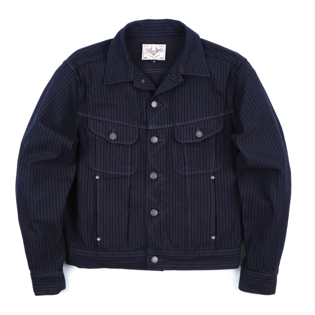 High Low Indigo Herringbone Dobby Jacket