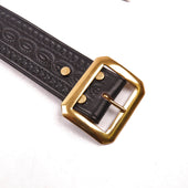 Codina Leather Nos Vintage Brass Buckle Embossed Belt Black