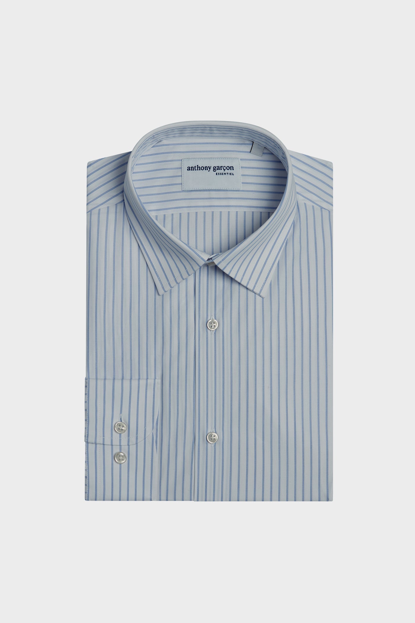 Regular Tri-Striped Blue Shirt with French Collar