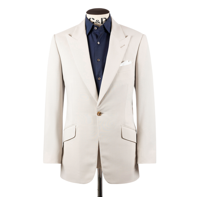 Single Breasted Peak Lapel Suit in Cream Tropical Wool
