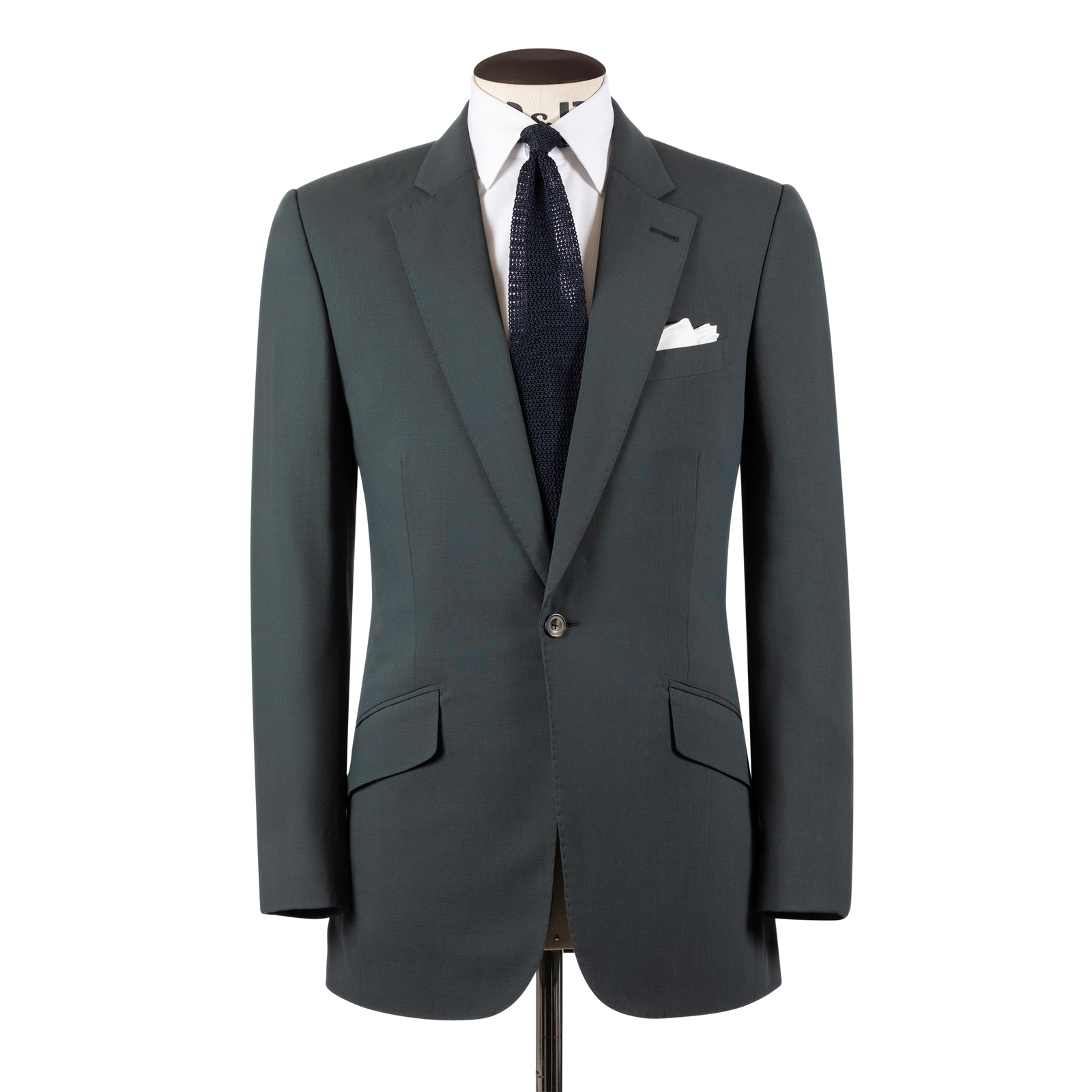 Single Breasted Notch Lapel Suit In Green Tropical Wool
