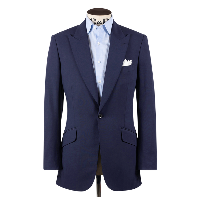 Single Breasted Peak Lapel Suit in Mid Blue Tropical Wool