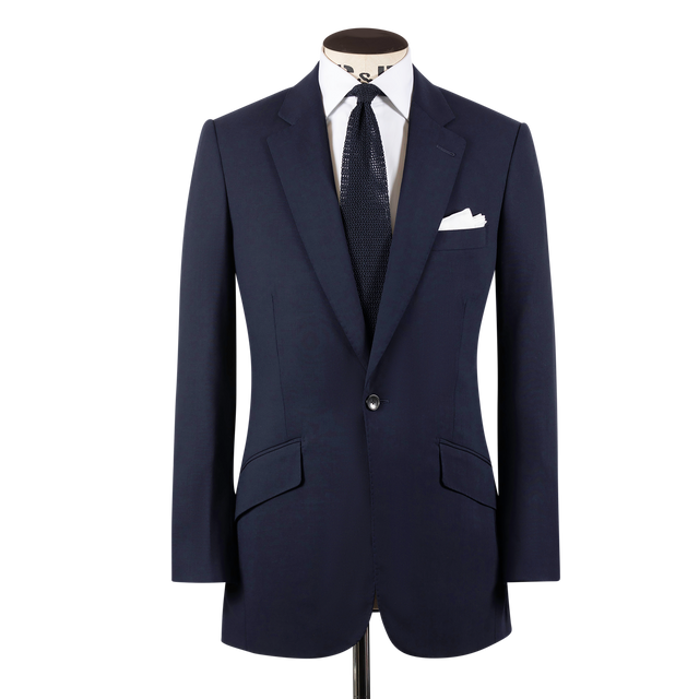 Single Breasted Notch Lapel Suit in Navy Blue Tropical Wool