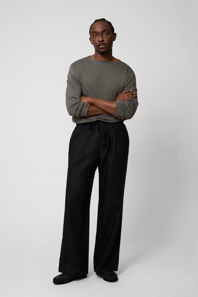 Drawstring Trouser (Black Washed Linen)