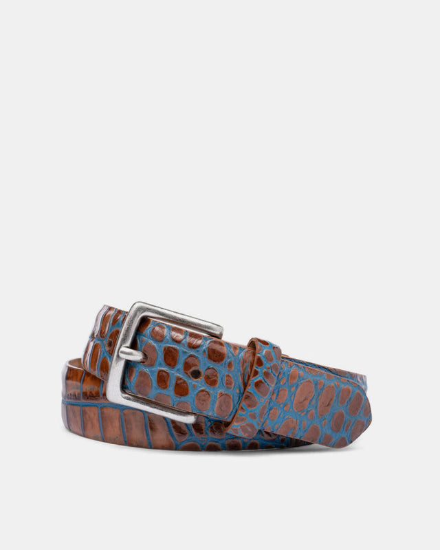 Two Toned Embossed Crocodile Belt In Marine Leather