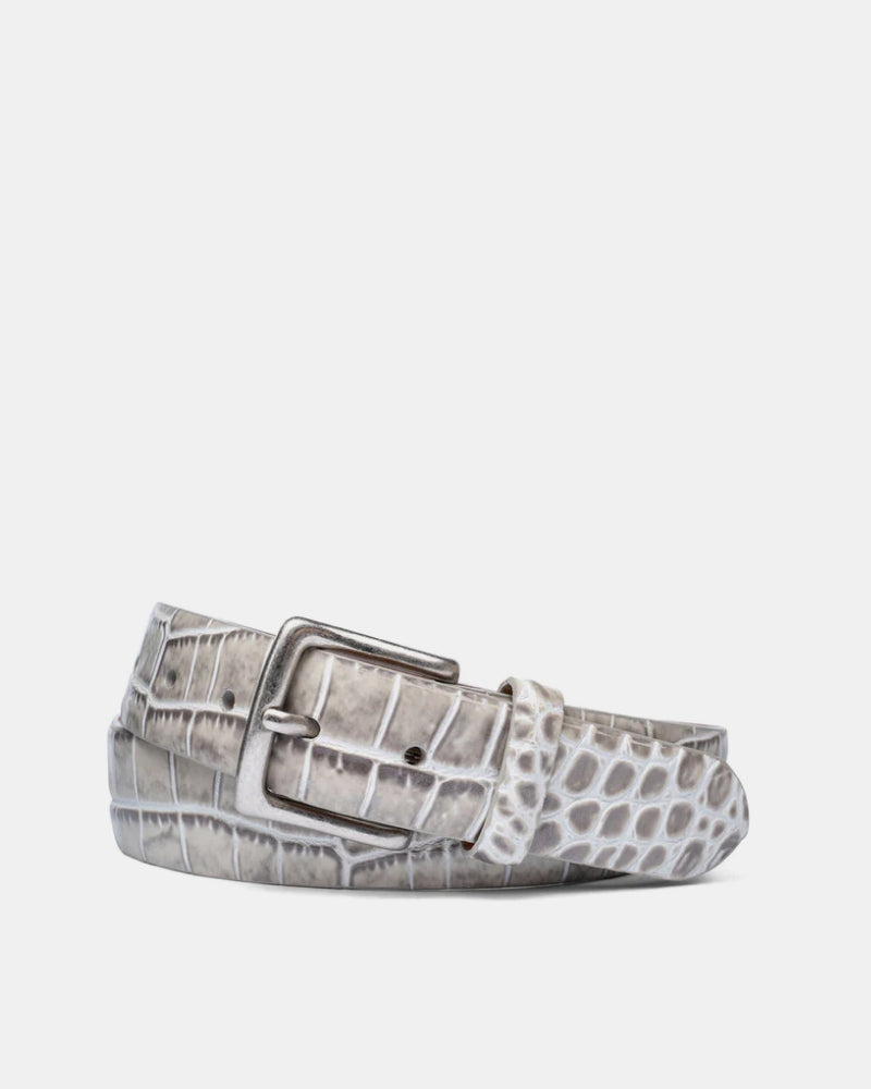 Two Toned Embossed Crocodile Belt In Platinum Leather