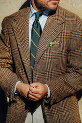 Repp Stripe Silk Tie Gold Hand Rolled