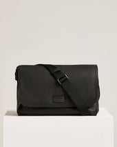 BLACK GRAINED STAG-LEATHER SHOULDER BAG