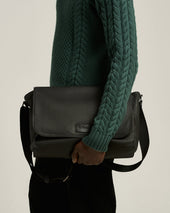 BLACK GRAINED STAG-LEATHER SHOULDER BAG