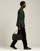 BLACK GRAINED STAG-LEATHER SHOULDER BAG