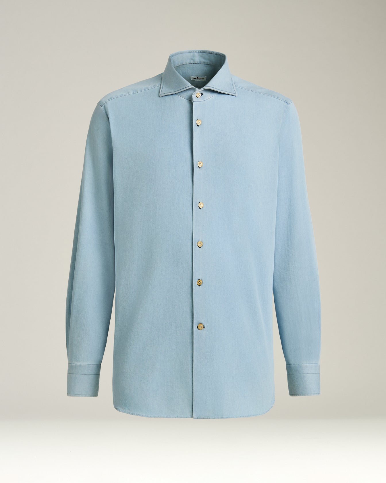 Casual Light Denim Shirt With Spread Collar
