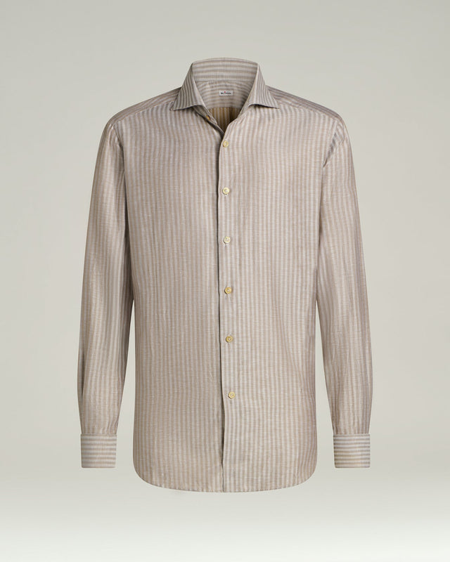 Cotton And Linen Shirt With Fine Striped Pattern