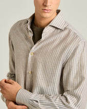 Cotton And Linen Shirt With Fine Striped Pattern