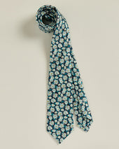 TIE IN PURE SILK MICRO FLORAL PATTERN BLUE GREEN