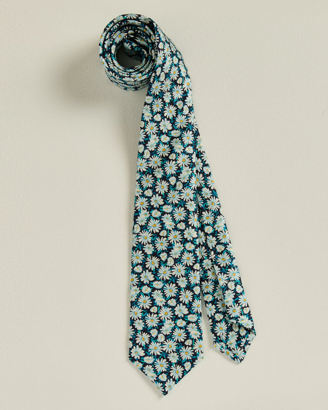 TIE IN PURE SILK MICRO FLORAL PATTERN BLUE GREEN