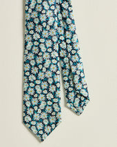 TIE IN PURE SILK MICRO FLORAL PATTERN BLUE GREEN