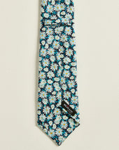 TIE IN PURE SILK MICRO FLORAL PATTERN BLUE GREEN