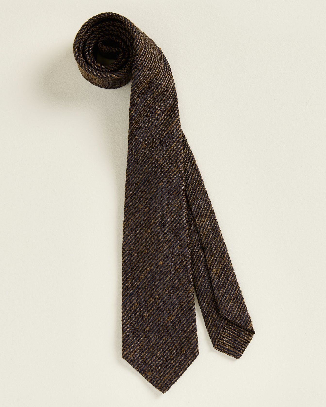 Diagonal Striped Tie Brown Gold In Pure Silk