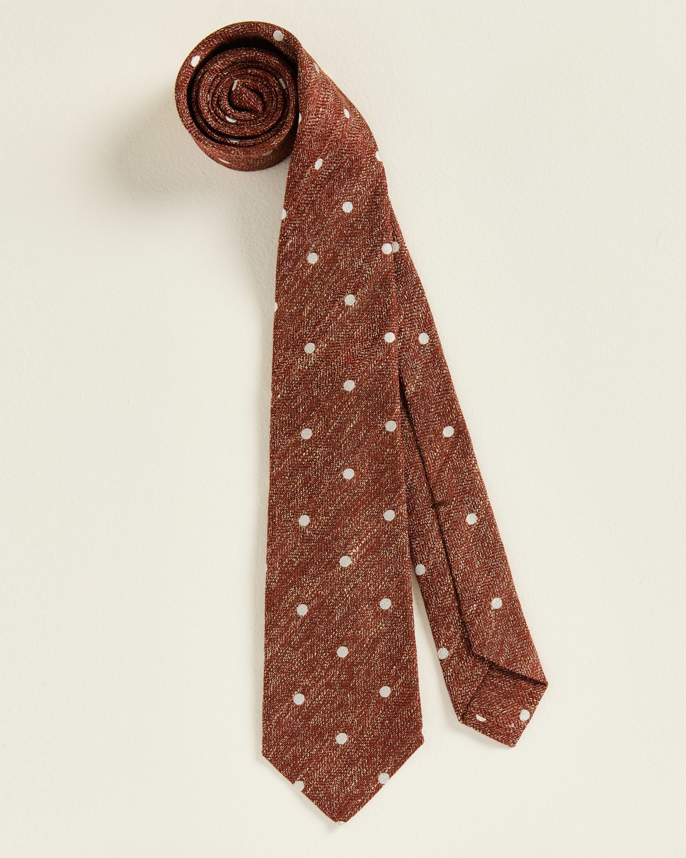 Polka Dot Tie On Rust Brown Textured