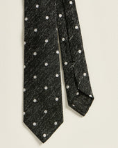 CHARCOAL WOOL TIE WITH WHITE POLKA DOTS